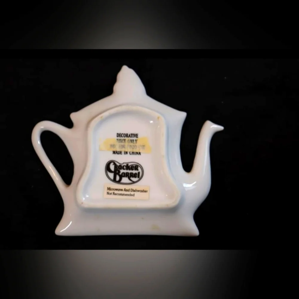 Cracker Barrel Tea Pot with Baby Blue with Gold Scrolling & Rose Trinket Dish